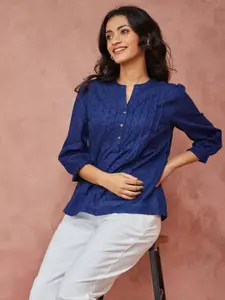 Fabindia Print Mandarin Collar Cotton Top