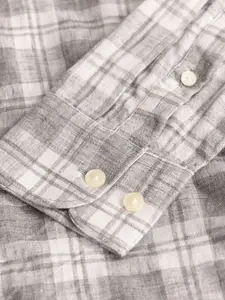 Snitch Men Smart Button-Down Collar Tartan Checked Linen Slim Fit Casual Shirt