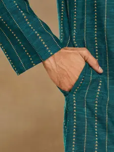 Fabindia Slim Fit Striped Band Collar Cotton Straight Kurta