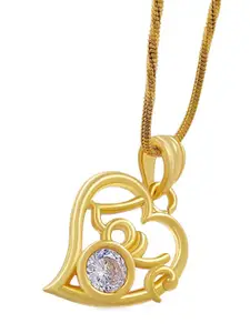 Saizen Gold-Plated Stone Studded Heart Shaped Pendant With Chain