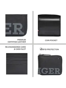 Tommy Hilfiger Men Typography Printed Leather Zip Around Wallet