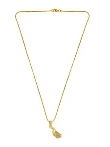 Saizen Gold-Plated Stone Studded Quirky Diamond Accents Pendants With Chain