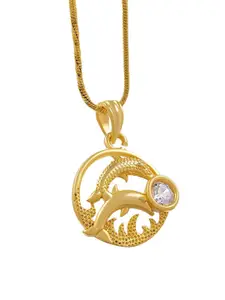Saizen Gold-Plated Stone Studded Circular Pendant With Chain