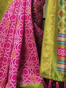 Satrani Ethnic Motifs Zari pure silk printed Banarasi Saree