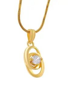 Saizen Gold-Plated Stone Studded Oval Pendants with Chains