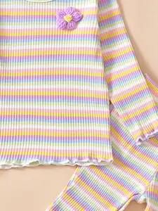 INCLUD Girls Striped Pattern Round Neck Long Sleeves Top with Trouser