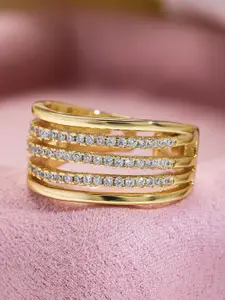 Rubans 18K Gold Plated Multi-Layered Cubic Zirconia Studded Adjustable Finger Ring