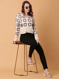 SHOWOFF Self Design V-Neck Crop Button Shrug