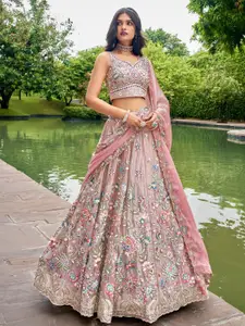 panchhi Embroidered Sequinned Semi-Stitched Lehenga & Unstitched Blouse With Dupatta