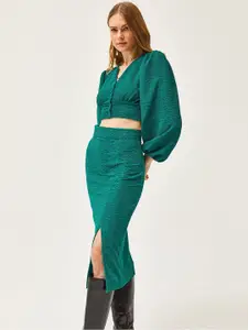 Olalook Self Design Top With Skirt