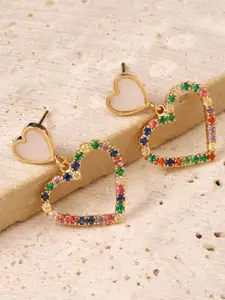 SALTY Gold Plated Stone Studded Contemporary Drop Earrings