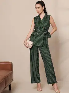 SASSAFRAS worklyf Vertical Striped Sleeveless Double Breasted Front Tie Up Blazer