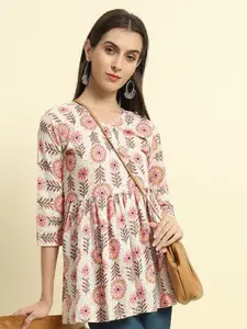 Mialo fashion Floral Printed V-Neck Pure Cotton Kurti