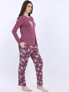 MAYSIXTY Women Floral Printed Long Sleeves Night suit