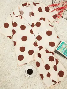 Trendyol Women Polka Dots Printed Lapel Collar Short Sleeves Night suit