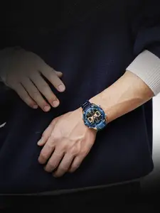 Naviforce Men Brass Dial & Stainless Steel Straps Analogue and Digital Multi Function Watch NF9201 RGBE