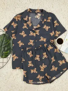 Trendyol Women Printed Lapel Collar Night suit