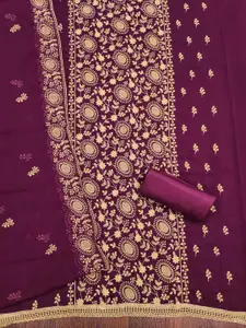 Ishin Floral Embroidered Zari Silk Georgette Unstitched Dress Material