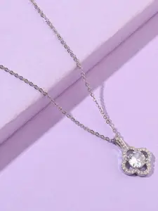 SALTY Crystal Stone Studded Floral Shaped Stainless Steel Pendant With Chains