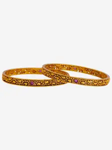 Kushal's Fashion Jewellery Set Of 2 Gold-Plated Antique Bangle