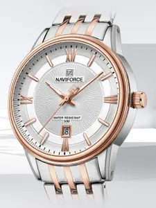 Naviforce Men Brass Dial & Stainless Steel Bracelet Style Straps Analogue Watch NF8040G SRGW
