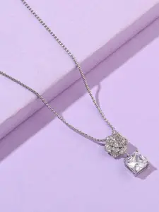 SALTY Stainless Steel Crystal Studded Floral Pendants With Chain