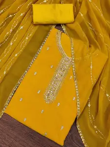 Ishin Floral Embroidered Zari Work Silk Georgette Unstitched Dress Material