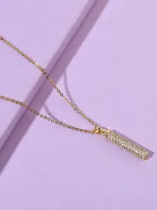 SALTY Gold-Plated Crystal-Studded Bar-Shaped Pendant With Chain