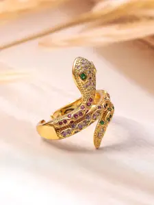 Rubans 18K Gold Plated MultiStone CubicZirconia Studded Snake Motif Adjustable Finger Ring