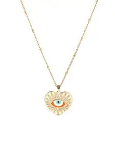 SALTY Stainless Steel Stone-Studded Heart Shaped Evil Eye Pendants With Chains
