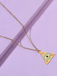 SALTY Stainless Steel Triangular Pyramid Evil Eye Pendant with Chain