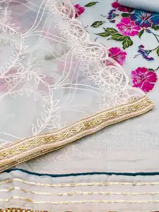 KIMISHA Floral Printed Beads and Stones Unstitched Dress Material