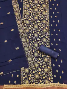 Ishin Floral Embroidered Zari Silk Georgette Unstitched Dress Material