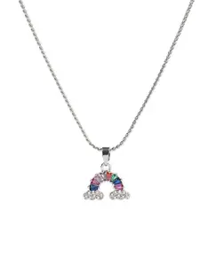 SALTY Stainless Steel Silver-Plated Stones Studded Luminous Rainbow Arch Pendant & Chain