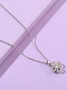 SALTY Stainless Steel Stone Studded Floral Vyara Clover Pendants with Chains