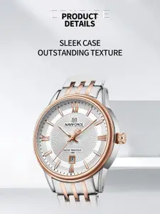 Naviforce Women Brass Dial & Stainless Steel Bracelet Style Straps Analogue Watch NF8040L SRGW