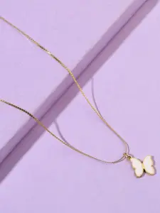 SALTY Stainless Steel Stone-Studded Butterfly Shaped Pendant With Chain