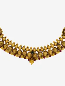 Kushal's Fashion Jewellery 92.5 Pure Silver Gold-Plated Stone Studded Temple Necklace