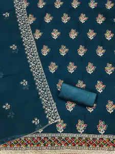 Ishin Floral Embroidered Zari Silk Georgette Unstitched Dress Material