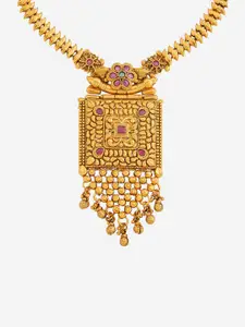 Kushal's Fashion Jewellery Copper Gold-Plated Stone Studded Antique Necklace