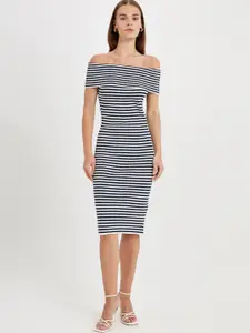 DeFacto Striped Off-Shoulder Bodycon Dress