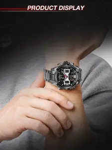 Naviforce Men Brass Dial & Stainless Steel Straps Analogue and Digital Multi Function Watch NF9201 SB