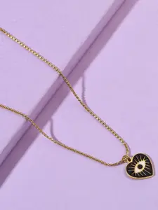 SALTY Stone-Studded Heart Evil Eye -Shaped Stainless Steel Pendants With Chains