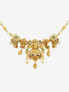 Kushal's Fashion Jewellery Gold-Plated Stone Studded & Beaded Antique Necklace