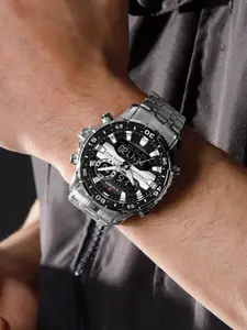 Naviforce Men Brass Embellished Dial & Stainless Steel Straps Analogue and Digital Multi Function Watch