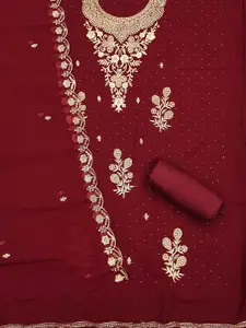 Ishin Ethnic Motifs Embroidered Silk Georgette Unstitched Dress Material