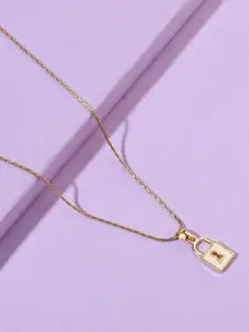 SALTY Locked Up Shaped Stainless Steel Quirky Stone-Studded Pendants With Chains