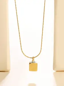 SALTY Gold-Plated Square-Shaped Little Rose Charm Pendant With Chain