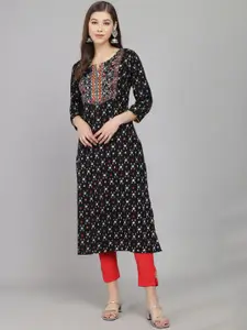 Anouk Women Geometric Yoke Design Sequinned Liva Kurta