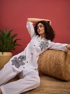 Sangria Embroidered Top With Trouser Co-Ords